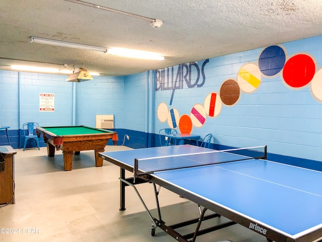 rec room featuring a textured ceiling and billiards