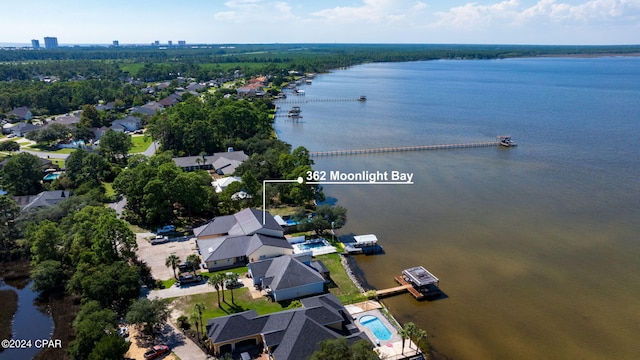 aerial view with a water view