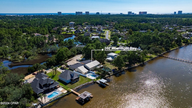 bird's eye view featuring a water view