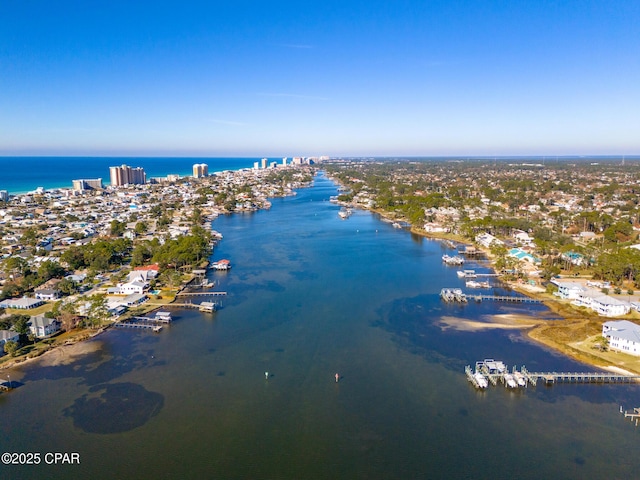 aerial view with a water view