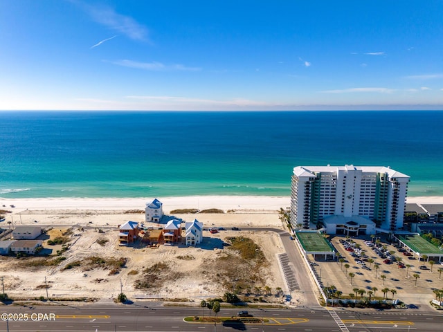 aerial view featuring a beach view and a water view