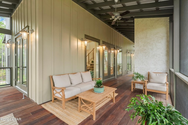 deck featuring french doors and ceiling fan