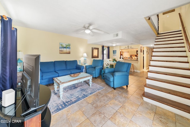 living room with ceiling fan