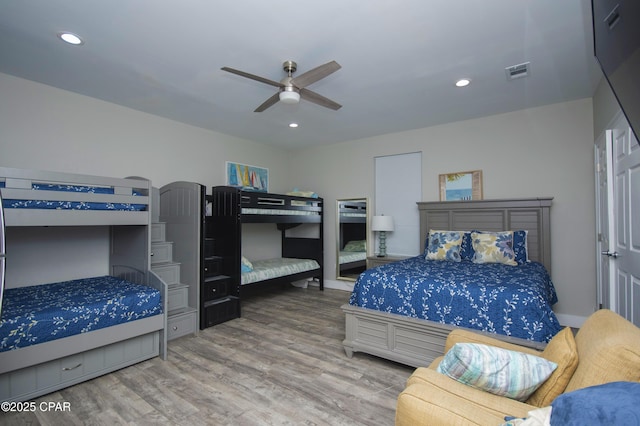 112 Riviera Dr, Panama City Beach, FL 32413 - bedroom with wood finished floors, recessed lighting, and a ceiling fan