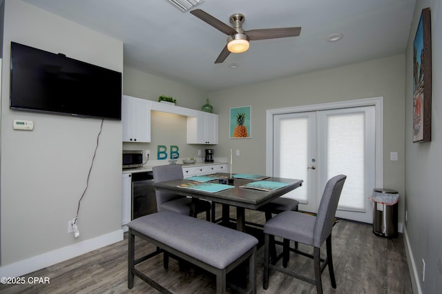 112 Riviera Dr, Panama City Beach, FL 32413 - dining room with french doors, wood finished floors, a ceiling fan, baseboards, and recessed lighting
