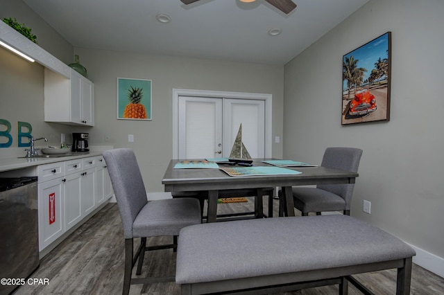 112 Riviera Dr, Panama City Beach, FL 32413 - dining area with wood finished floors, ceiling fan, baseboards, and recessed lighting