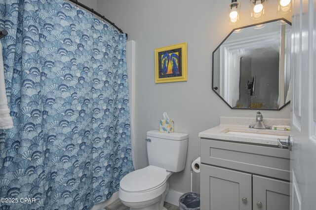 112 Riviera Dr, Panama City Beach, FL 32413 - bathroom with vanity, toilet, and a shower with shower curtain