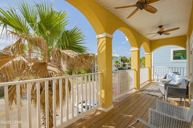 112 Riviera Dr, Panama City Beach, FL 32413 - wooden terrace with a ceiling fan