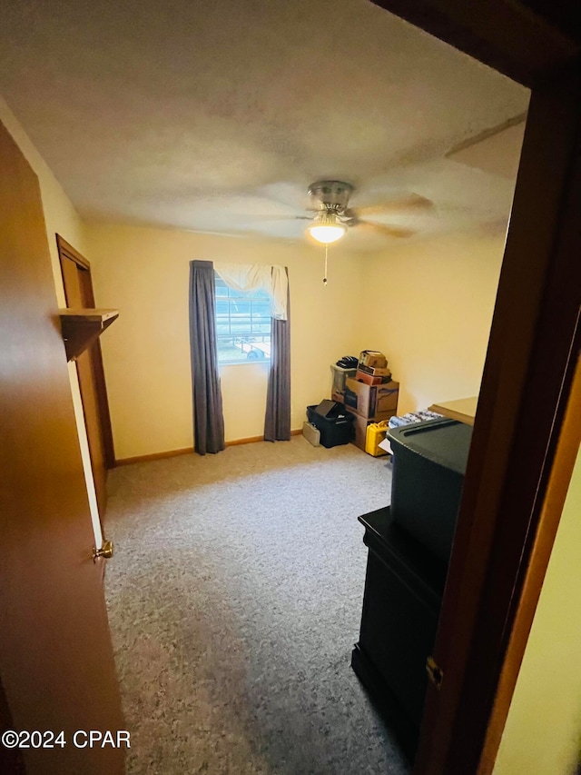 misc room featuring carpet and ceiling fan