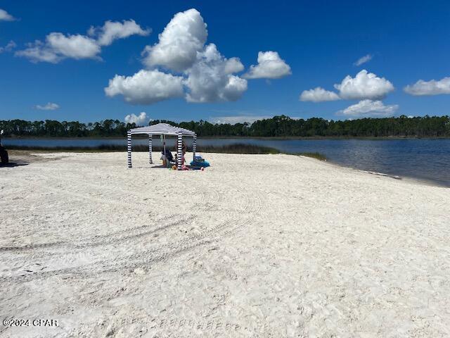 property view of water featuring a gazebo