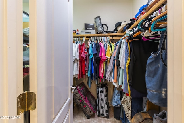 spacious closet with carpet flooring and radiator heating unit