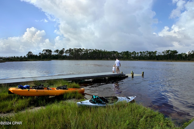 dock area featuring a water view