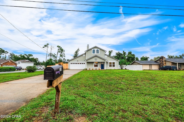 view of front facade with a garage and a front yard