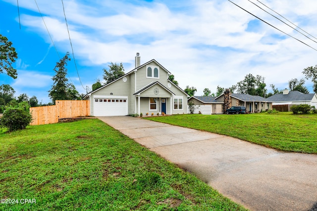 view of front facade with a garage and a front yard