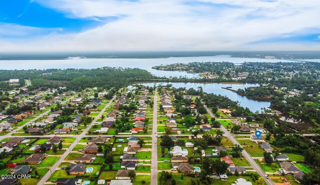 aerial view featuring a water view