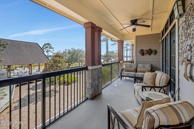 balcony with ceiling fan