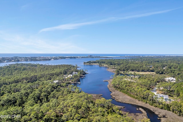 aerial view featuring a water view