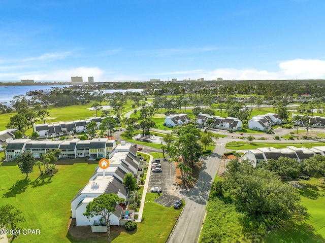 drone / aerial view featuring a water view