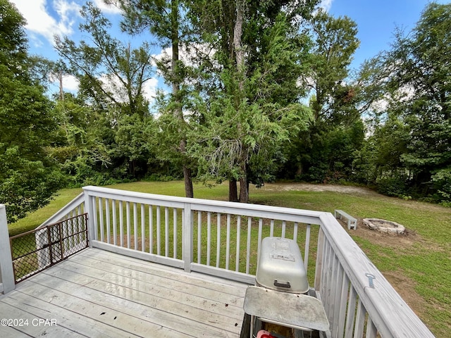 wooden deck featuring a yard