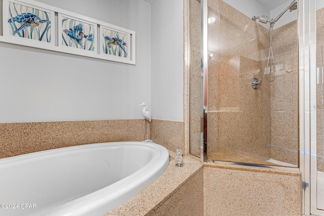 bathroom with shower with separate bathtub