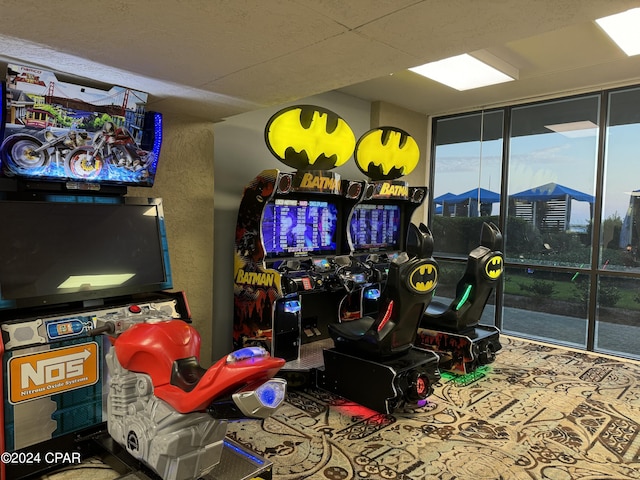 game room featuring expansive windows
