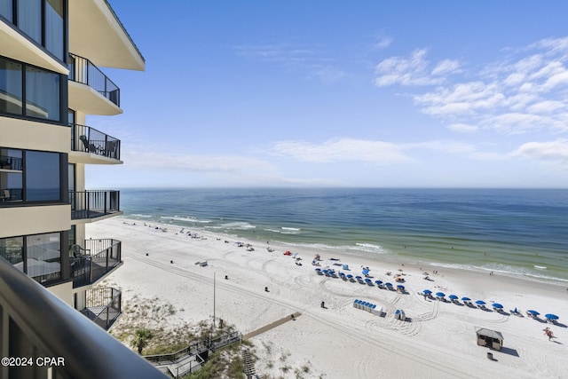 view of water feature with a view of the beach