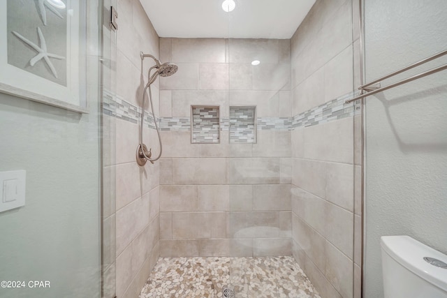 bathroom with toilet and tiled shower