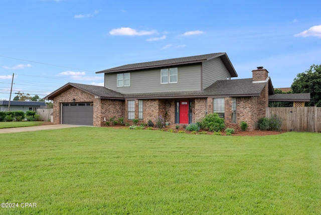 view of front property with a garage and a front lawn