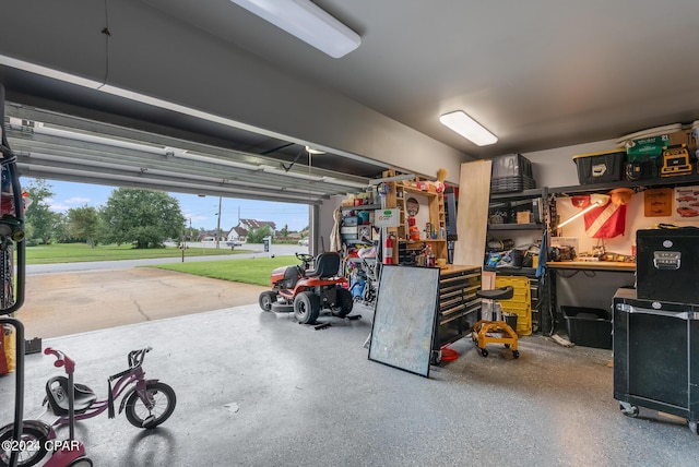 garage featuring a workshop area