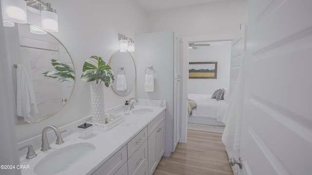 bathroom featuring hardwood / wood-style flooring and vanity