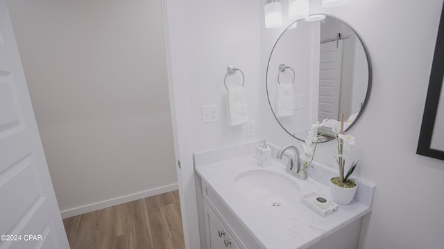 bathroom featuring hardwood / wood-style flooring and vanity