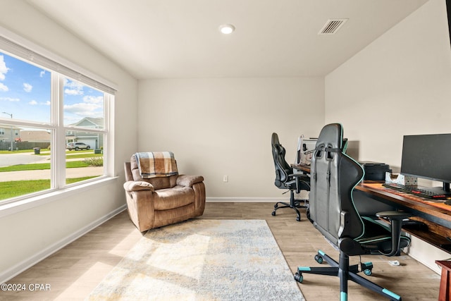 office space featuring light hardwood / wood-style floors