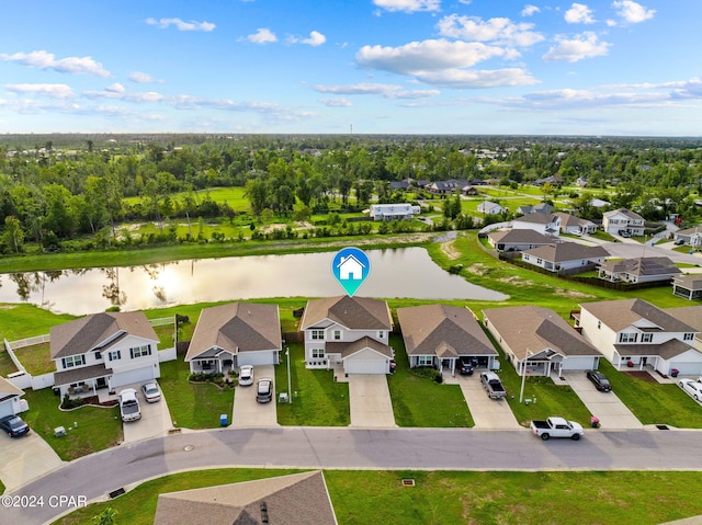 bird's eye view featuring a water view