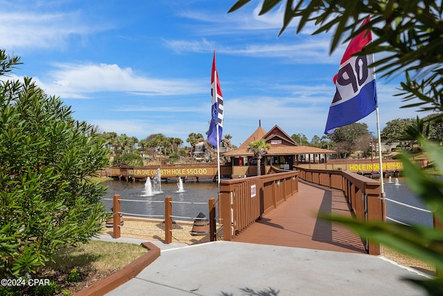 view of dock with a water view