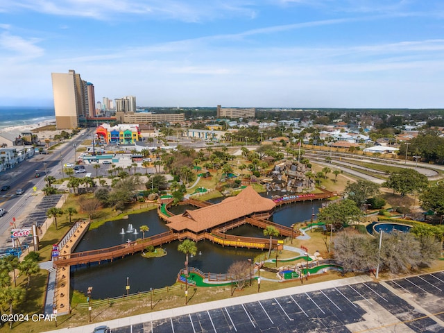 aerial view featuring a water view