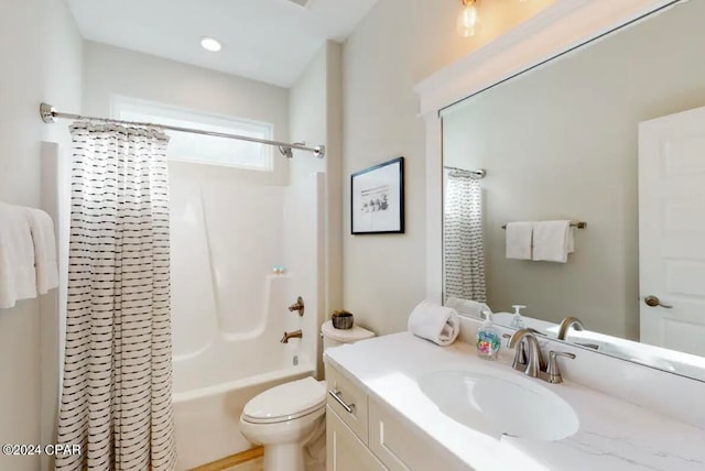 full bathroom featuring vanity, toilet, and shower / bath combo with shower curtain