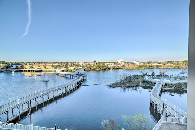 view of dock with a water view