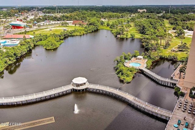 aerial view with a water view