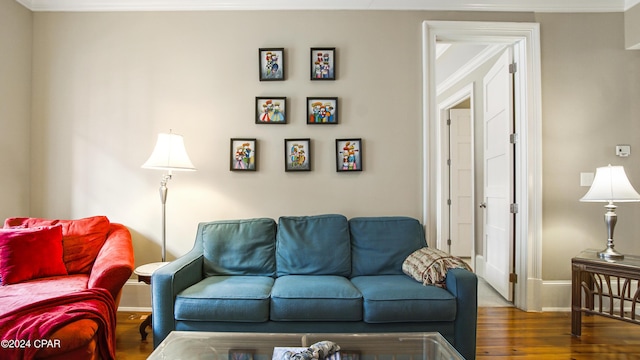 living room featuring baseboards and wood finished floors