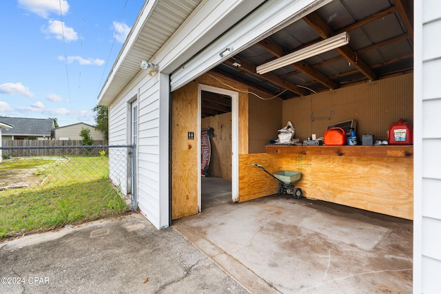 garage with a yard