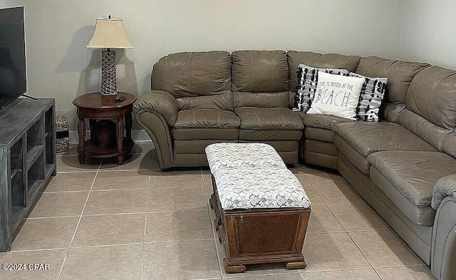 living room featuring light tile patterned floors