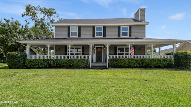 farmhouse with a front lawn and a porch