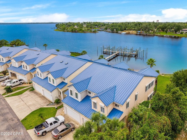 aerial view with a water view