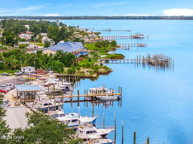 aerial view featuring a water view