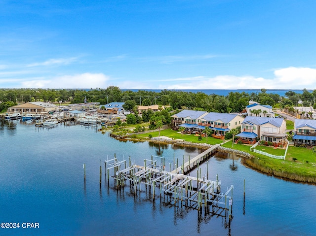 view of dock with a water view