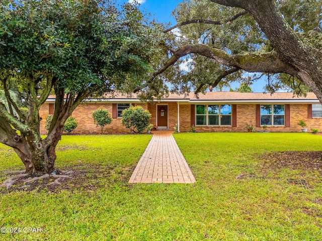 ranch-style home featuring a front yard