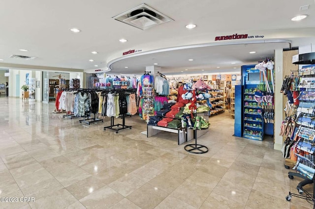 gym with recessed lighting and visible vents