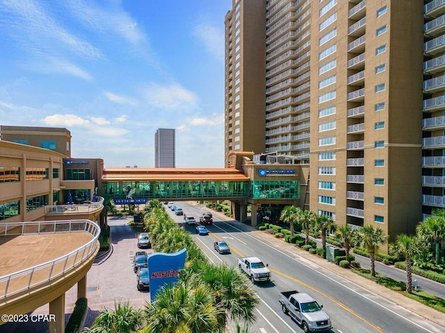 view of building exterior featuring a city view