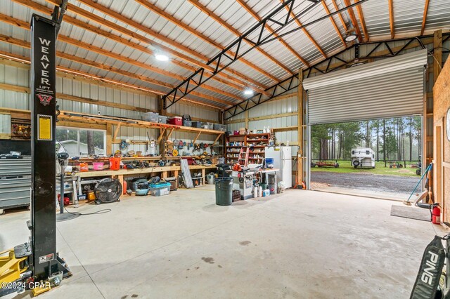 garage featuring a workshop area