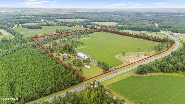 birds eye view of property with a rural view